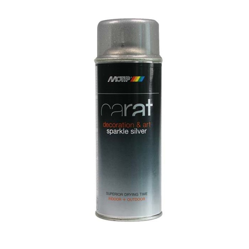 Carat Spraymaling 400 mL - Klarlak m/ Glittereffekt - Sølv Blank - Motip